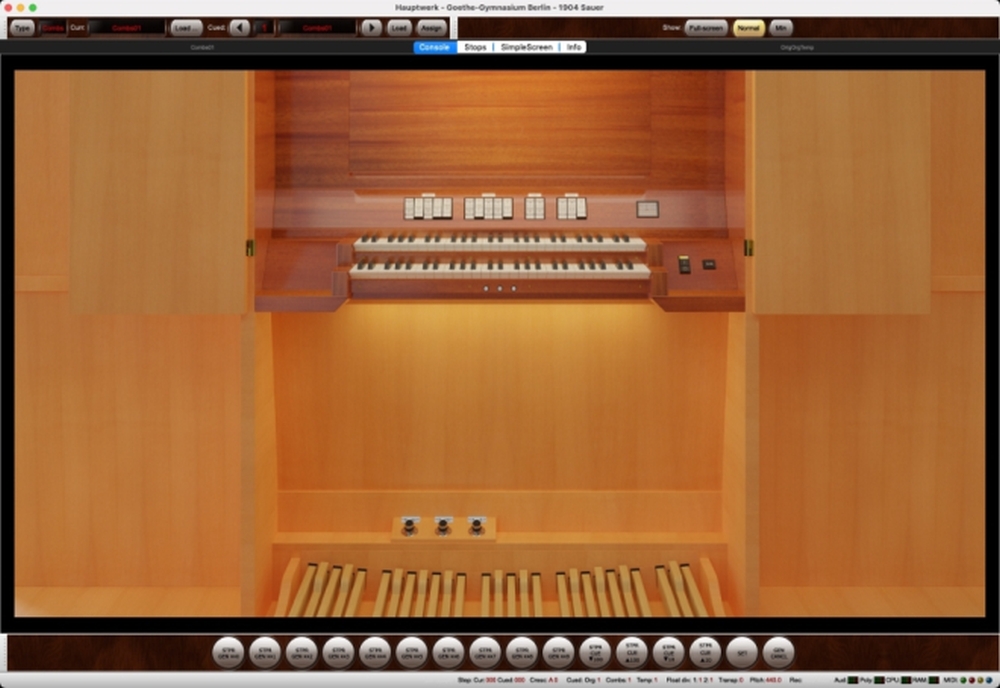 Digital Hauptwerk console of the Sauer organ